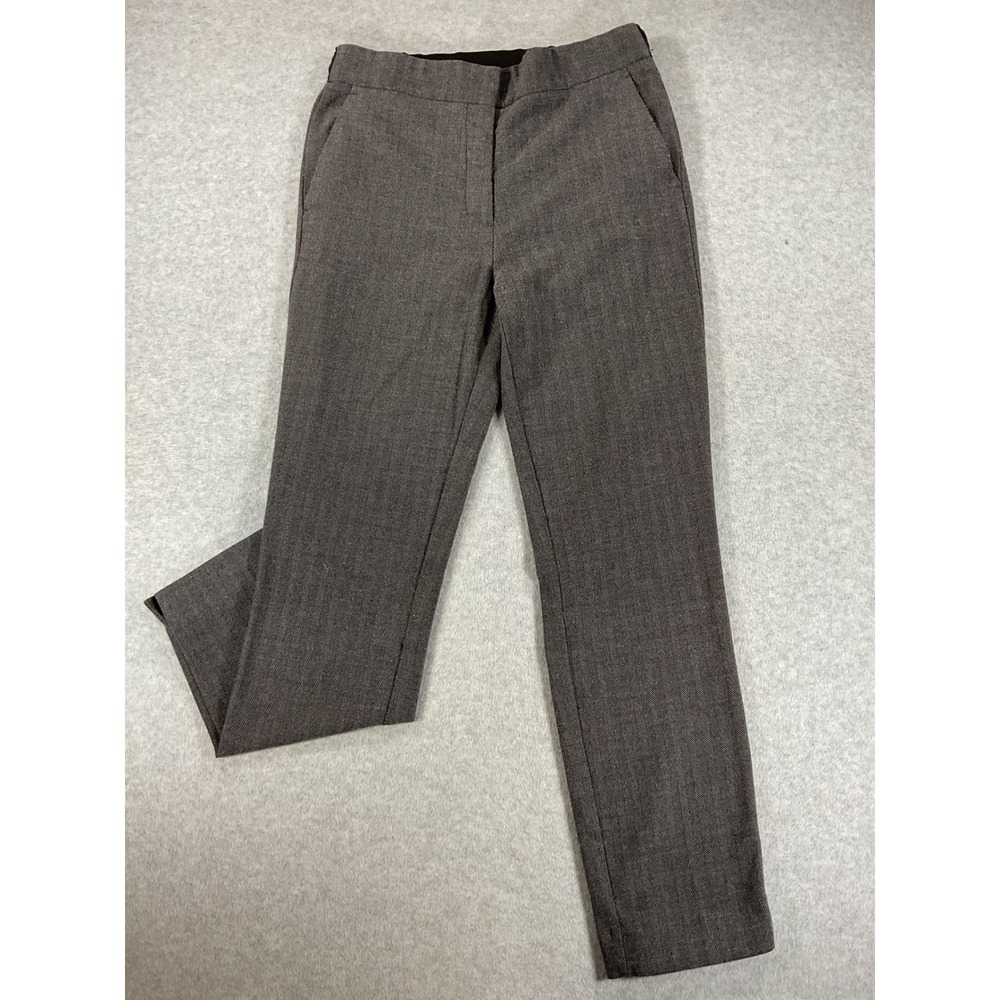 Zara Womens Grey Herringbone Tailored Pants Slim Leg Elastic Waist Size M 3007
